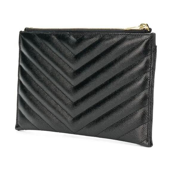 SAINT LAURENT YSL monogram quilted leather zipped pouch clutch - Picture 3 of 4